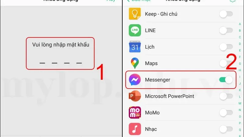 cách cài mật khẩu messenger 5