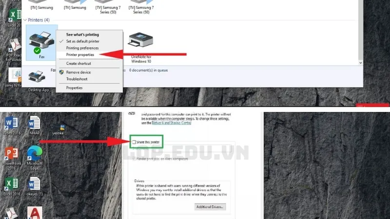 Bước 5: Cách chia sẻ máy in qua mạng LAN