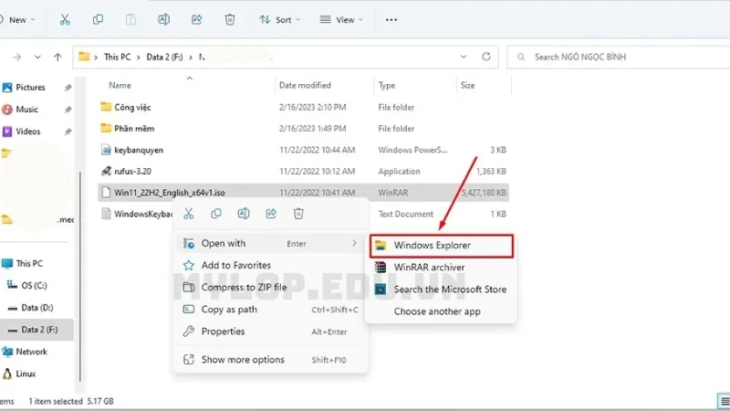 Mở tệp ISO của Windows 11 bằng Windows Explorer 