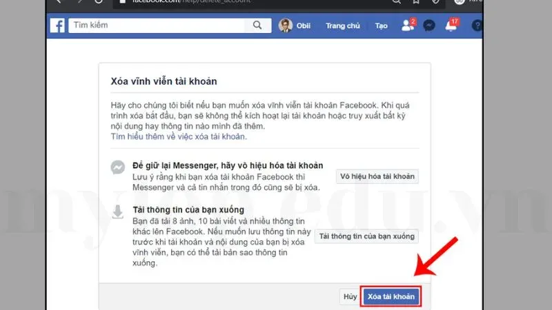 cách xóa tài khoản fb 4