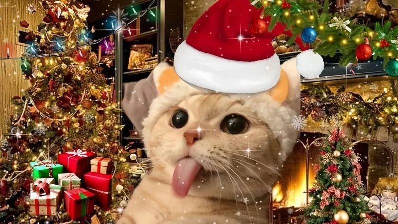 Ảnh mèo noel meme dễ thương cho ngày thêm vui