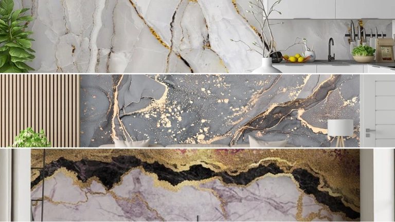 Elevating modern homes with metallic marble effect wallpaper for glam interior in 2026