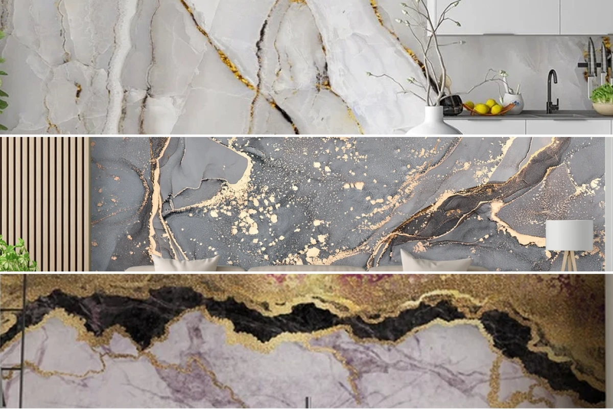 Elevating modern homes with metallic marble effect wallpaper for glam interior in 2026
