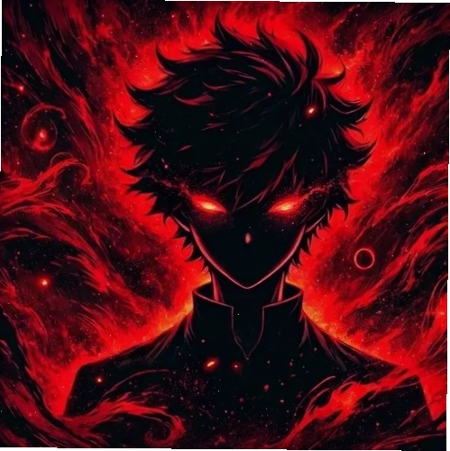 Ảnh anime nam ác quỷ với đôi mắt đỏ rực và biểu cảm lạnh lùng