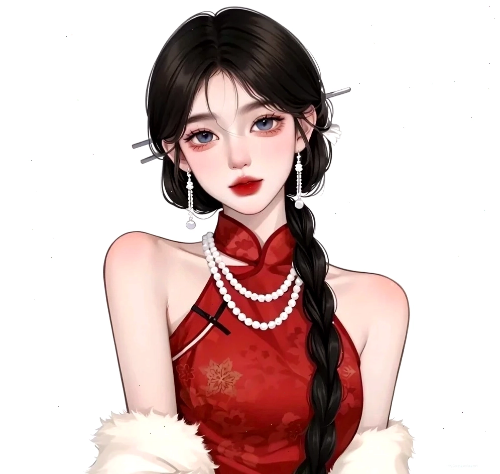 Ảnh anime nữ cổ trang với trang phục đỏ rực rỡ