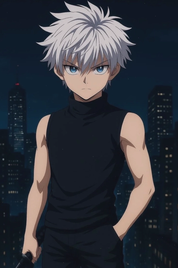 Ảnh Killua với ánh nhìn lạnh lùng, thể hiện sự tập trung cao độ