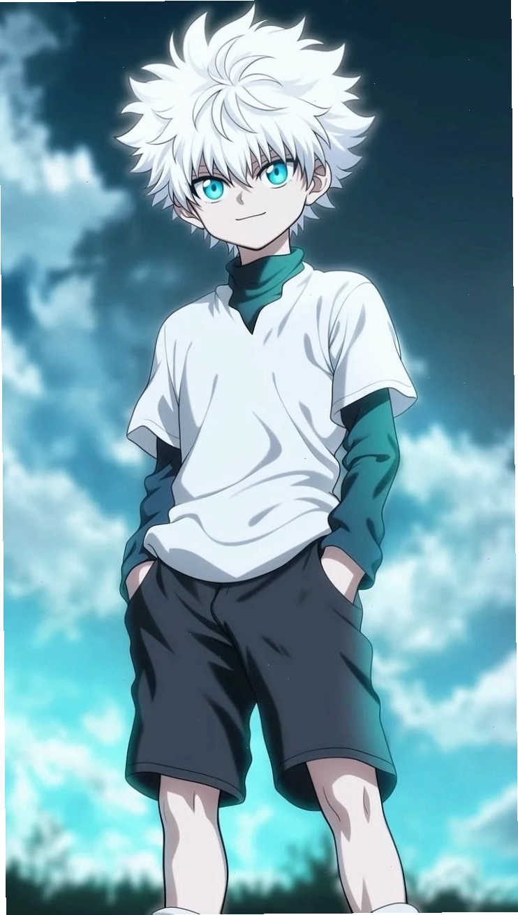 Ảnh Killua với phông nền tối, làm nổi bật nhân vật chính