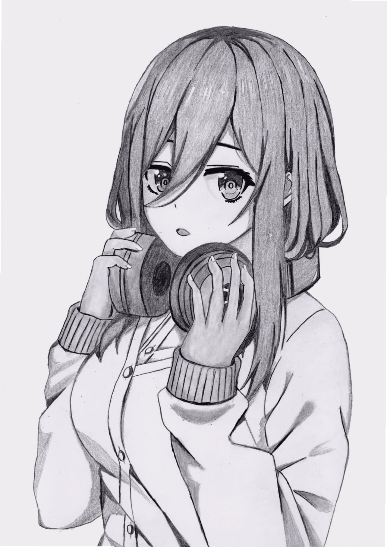 Ảnh vẽ chì anime nữ với phong thái lạnh lùng