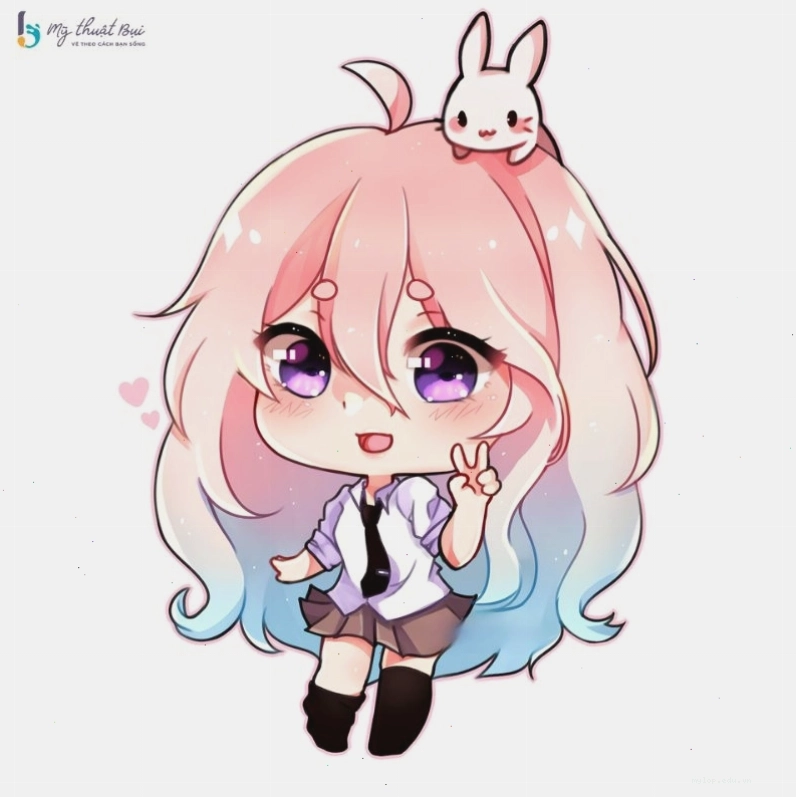 Anime nữ chibi đang thưởng thức món tráng miệng