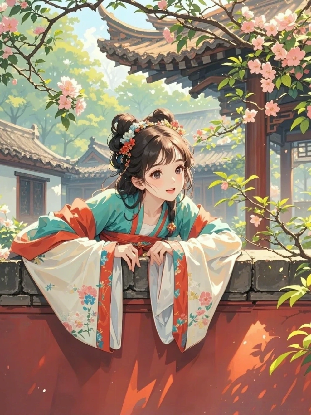 Anime nữ cổ trang trong khung cảnh thiên nhiên thơ mộng