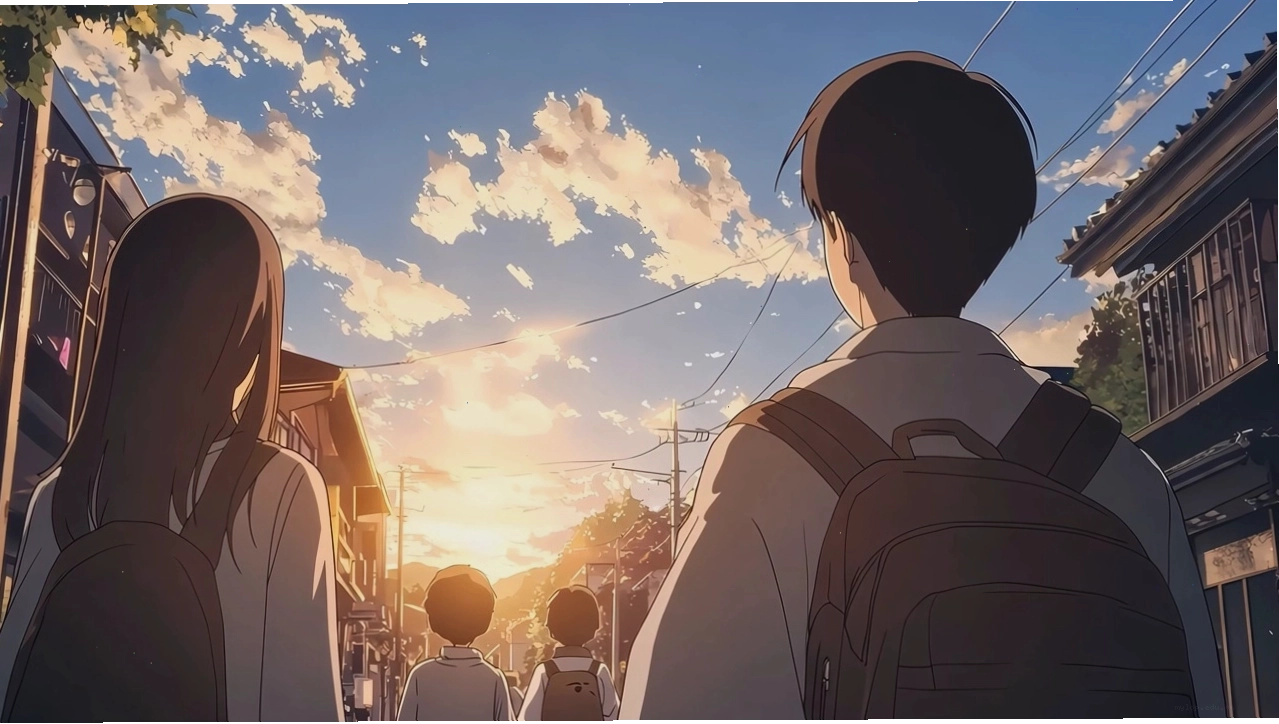 Background anime chill với cảnh hoàng hôn