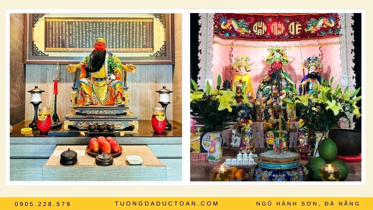 Bàn thờ Quan thánh đế quân với đầy đủ lễ vật trang nghiêm