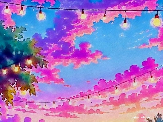 Bầu trời anime với những dây đèn lung linh