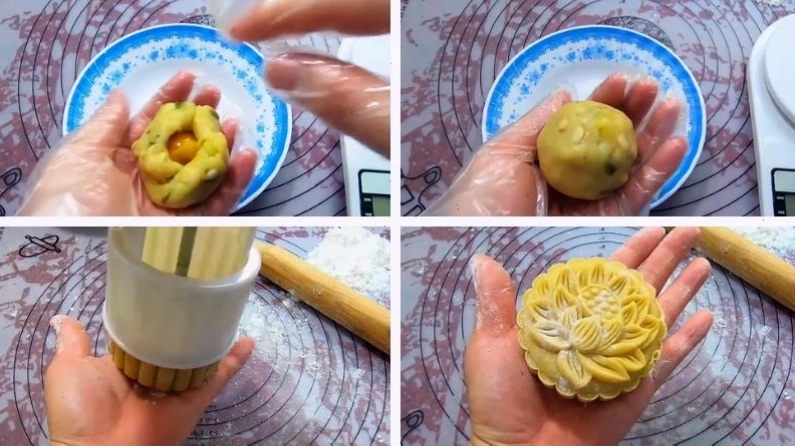Bọc nhân bánh đã hoàn chỉnh vào phần vỏ bánh