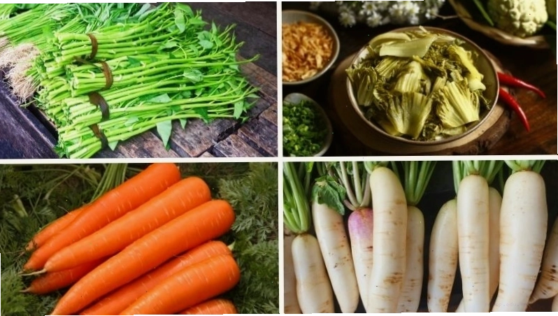 Các loại rau củ tươi ngon chuẩn bị làm dưa món