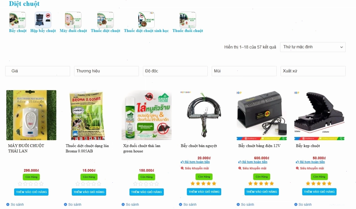 Các sản phẩm giúp diệt chuột đang được bán tại Pest Shop