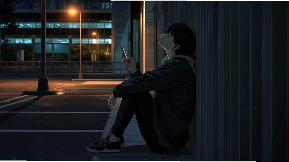 Cậu bé anime đang mơ mộng nhìn lên bầu trời đầy sao