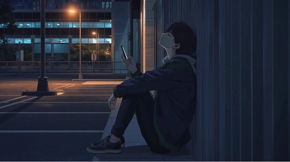 Cậu bé trong anime với hình nền trừu tượng