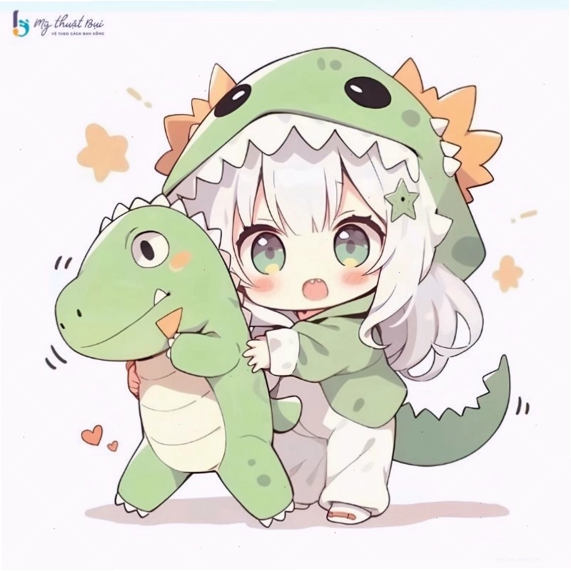 Cô gái anime chibi đang đọc sách