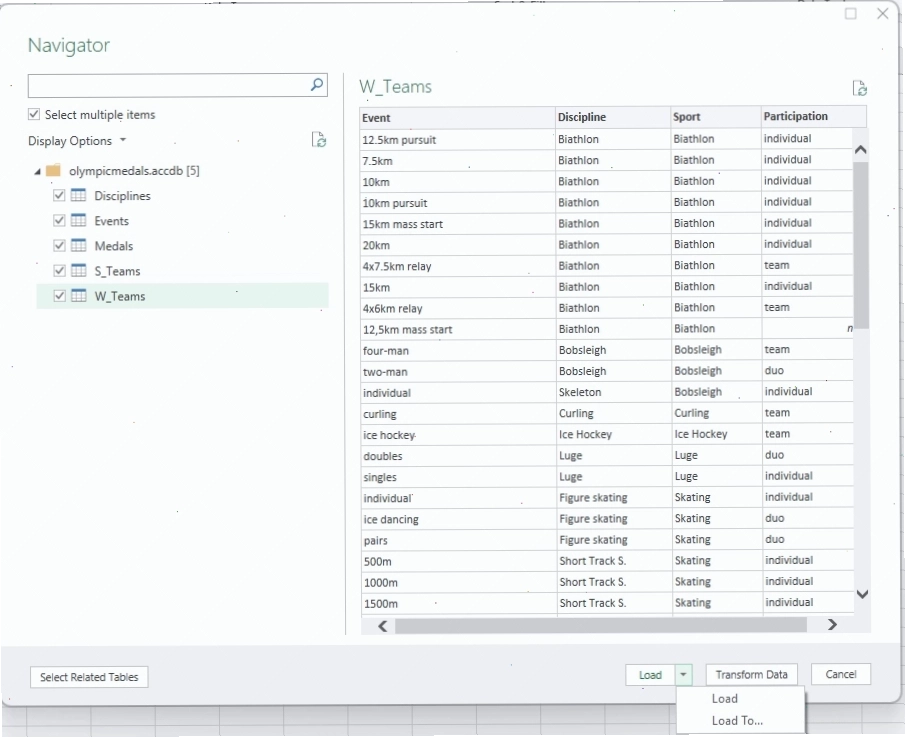 Cửa sổ Chọn bảng trong Excel để áp dụng hàm