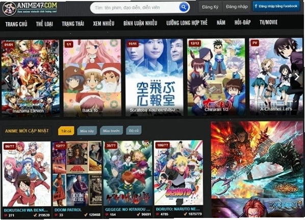Giao diện Anime47 với danh sách các bộ anime mới nhất