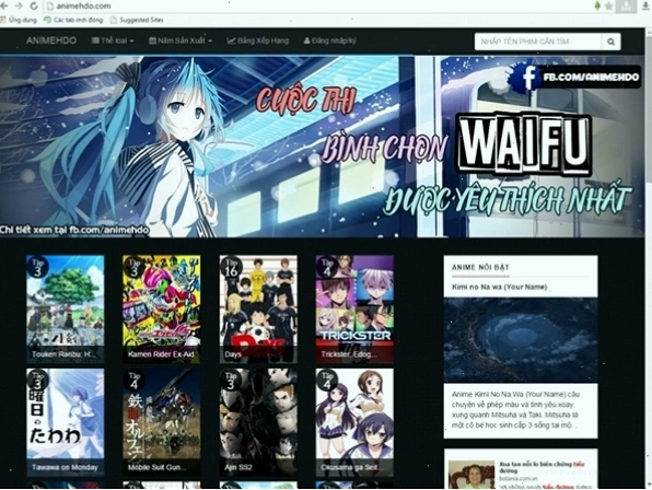 Giao diện Animevietsub.org với các danh mục phim được phân loại rõ ràng