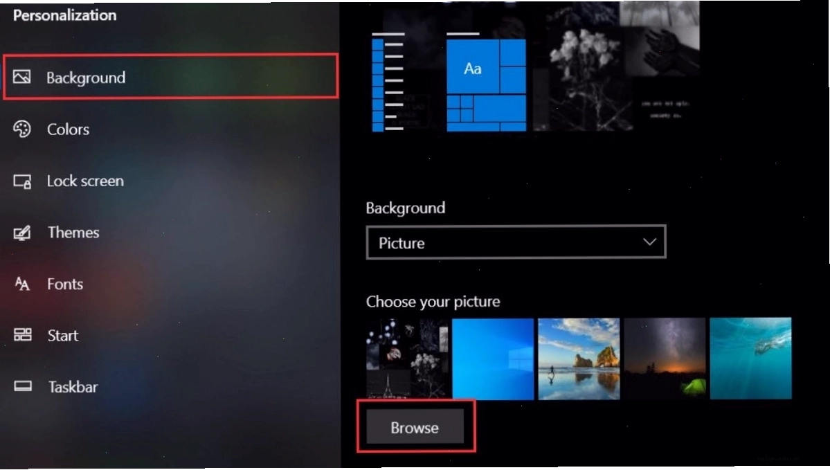 Giao diện cài đặt hình nền trên hệ điều hành Windows