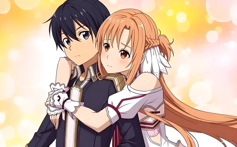 Hình ảnh Kirito và Asuna nắm tay nhau lãng mạn