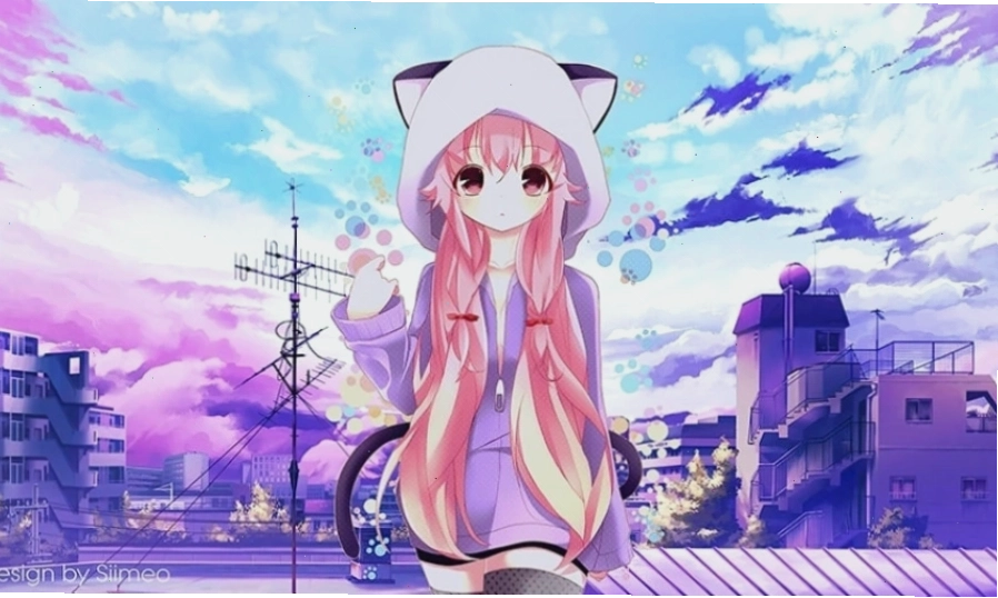 Hình nền anime nữ với hiệu ứng bokeh lung linh phía sau