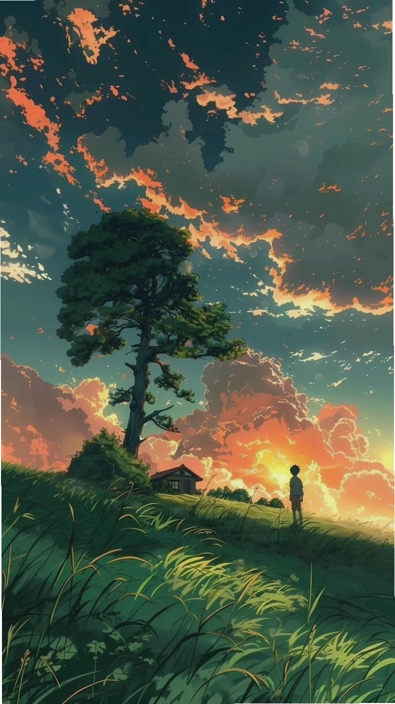 Hình nền điện thoại anime phong cảnh rừng cây