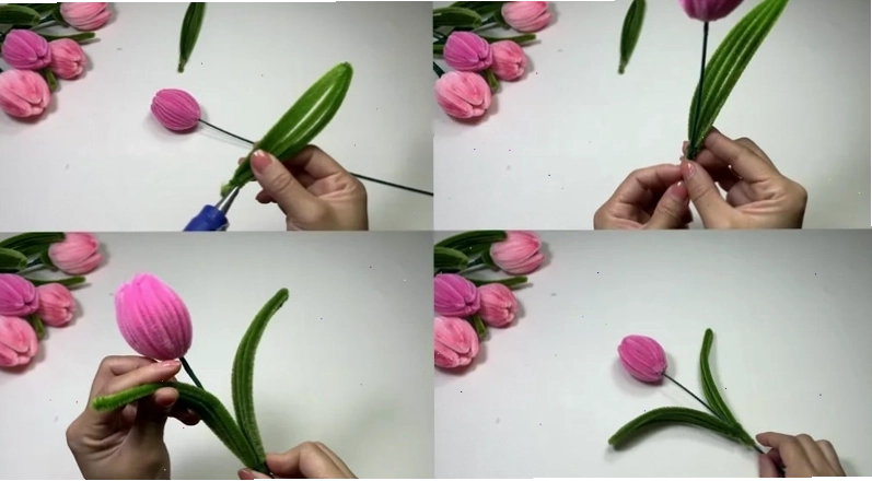 Hoàn chỉnh hoa tulip bằng kẽm nhung sau khi ghép các bộ phận