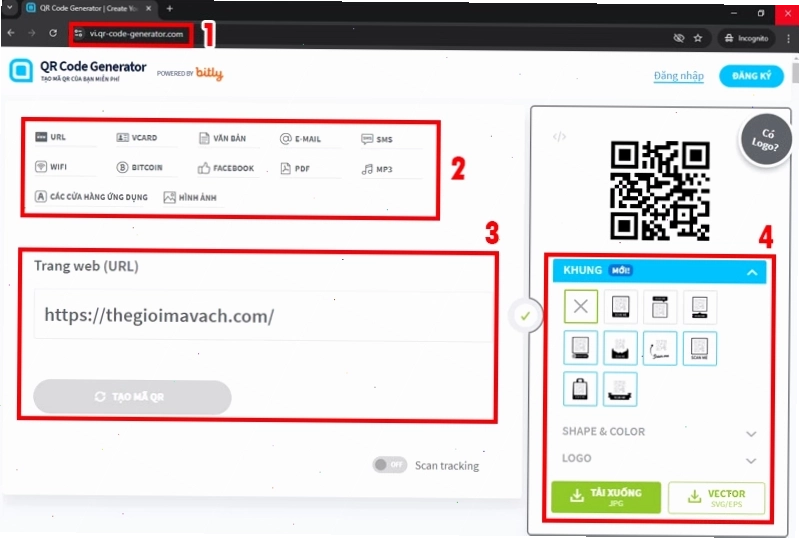 Me-QR cung cấp nhiều tùy chọn tạo mã QR