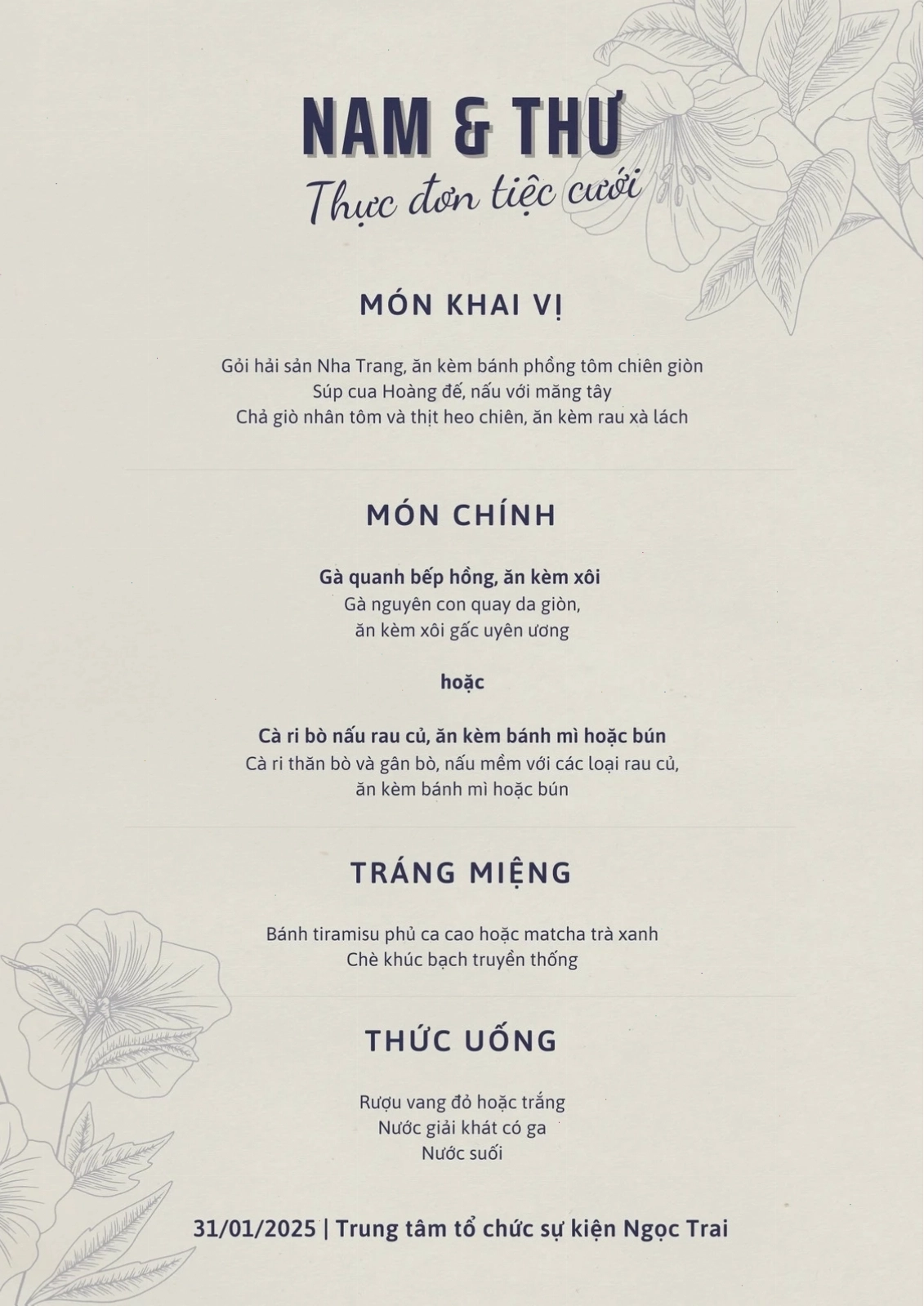 Menu quán cà phê phong cách mộc mạc với minh họa
