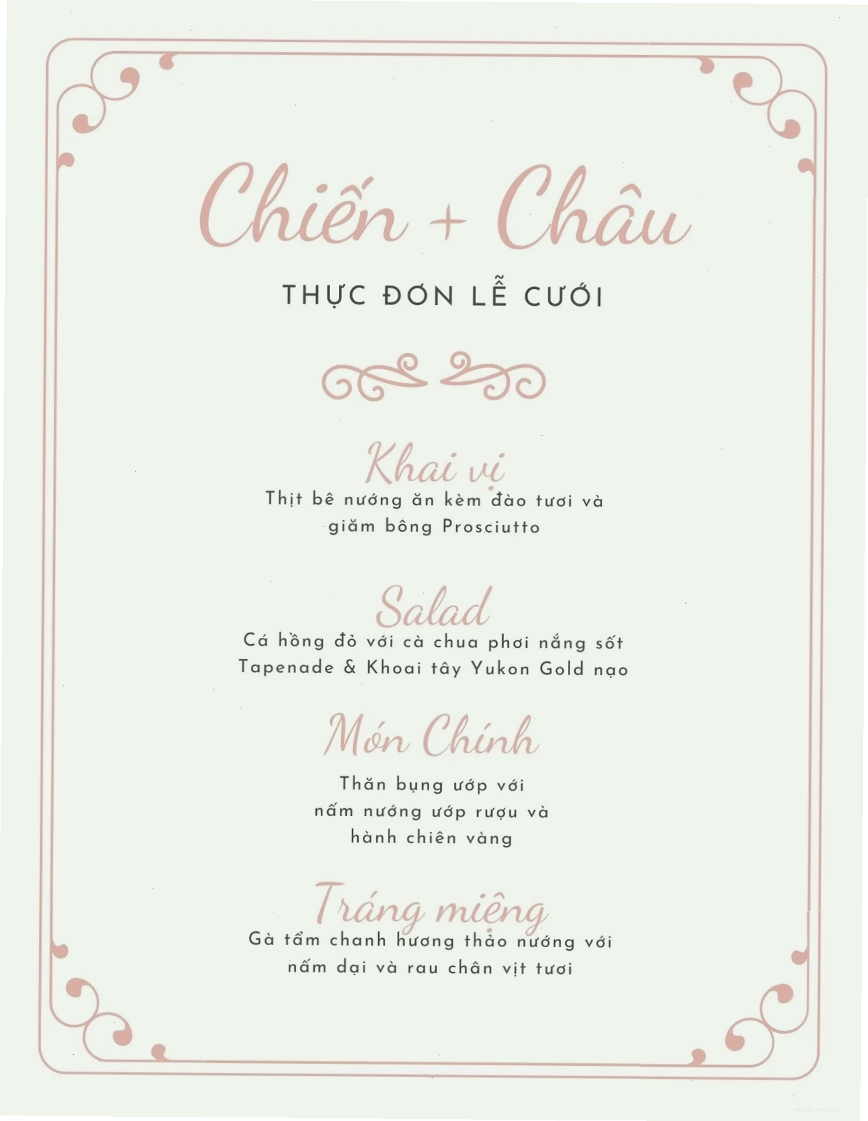 Menu spa màu hồng nhạt với họa tiết hoa văn tinh tế