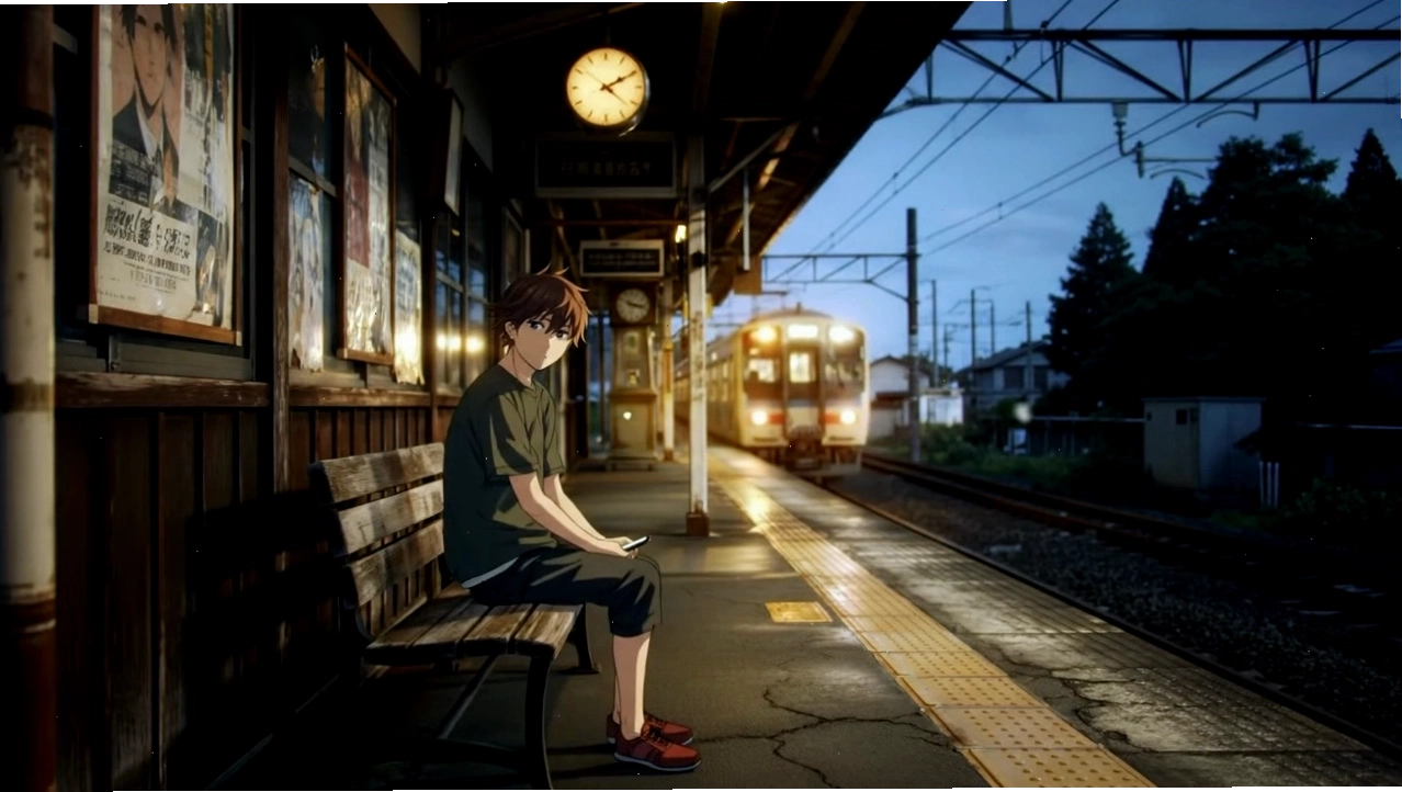 Một cậu bé anime với ánh mắt tò mò và mái tóc bồng bềnh