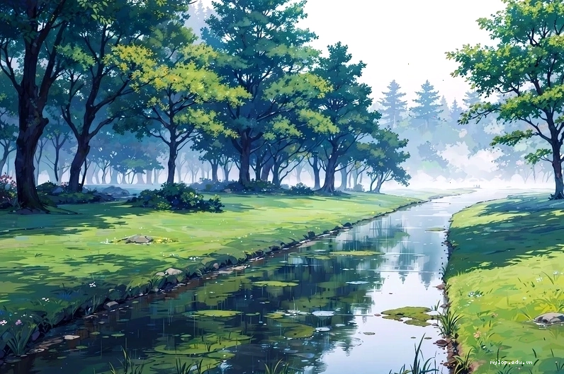 Ngôi nhà nhỏ yên bình giữa rừng cây trong ảnh anime phong cảnh