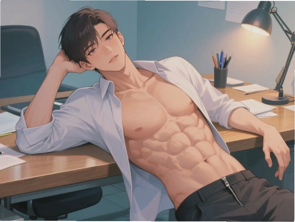 Nhân vật anime nam 6 múi đang tập luyện với tạ