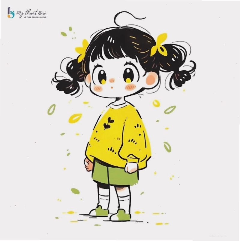 Nhân vật anime với bảng màu tươi sáng và hiệu ứng má hồng