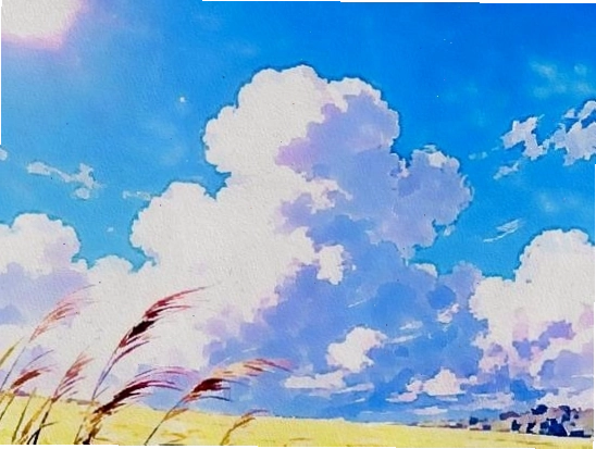Phong cảnh anime dưới bầu trời nhiều mây