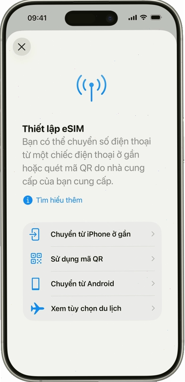 Quy trình thiết lập eSIM trên iPhone với các tùy chọn chuyển gói cước
