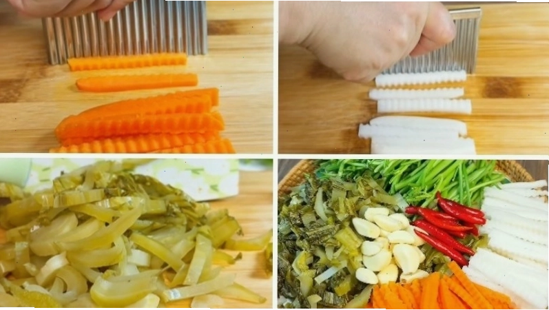 Sơ chế cà rốt và su hào thành sợi