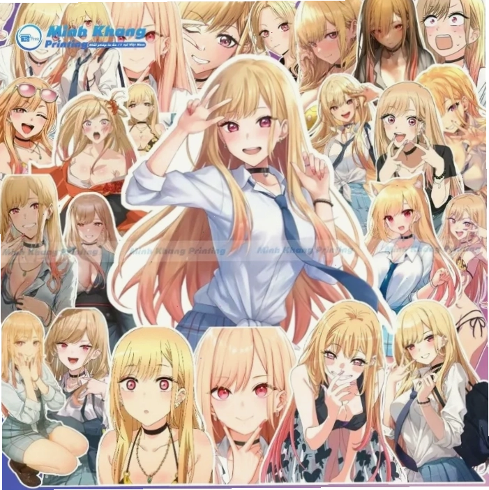 Sticker anime trắng đen