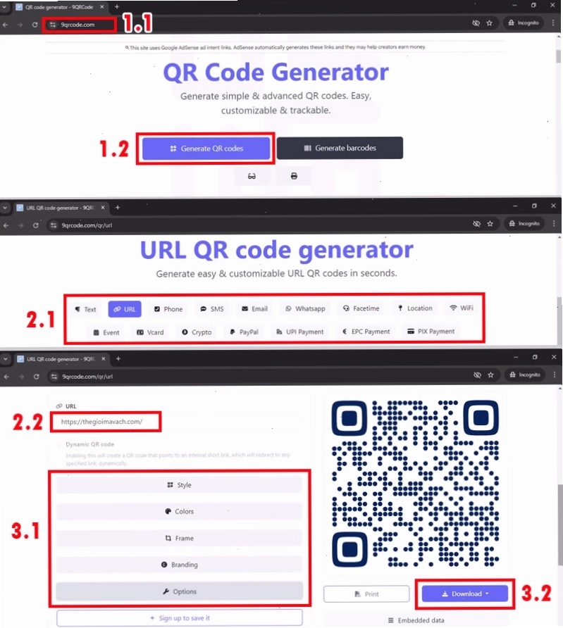 Tạo mã QR với 9QRcode