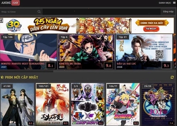 Trang Animehay.tv hiển thị thông tin chi tiết về một bộ anime