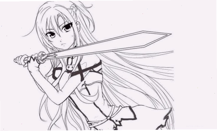 Tranh tô màu cô gái anime ngầu cầm kiếm