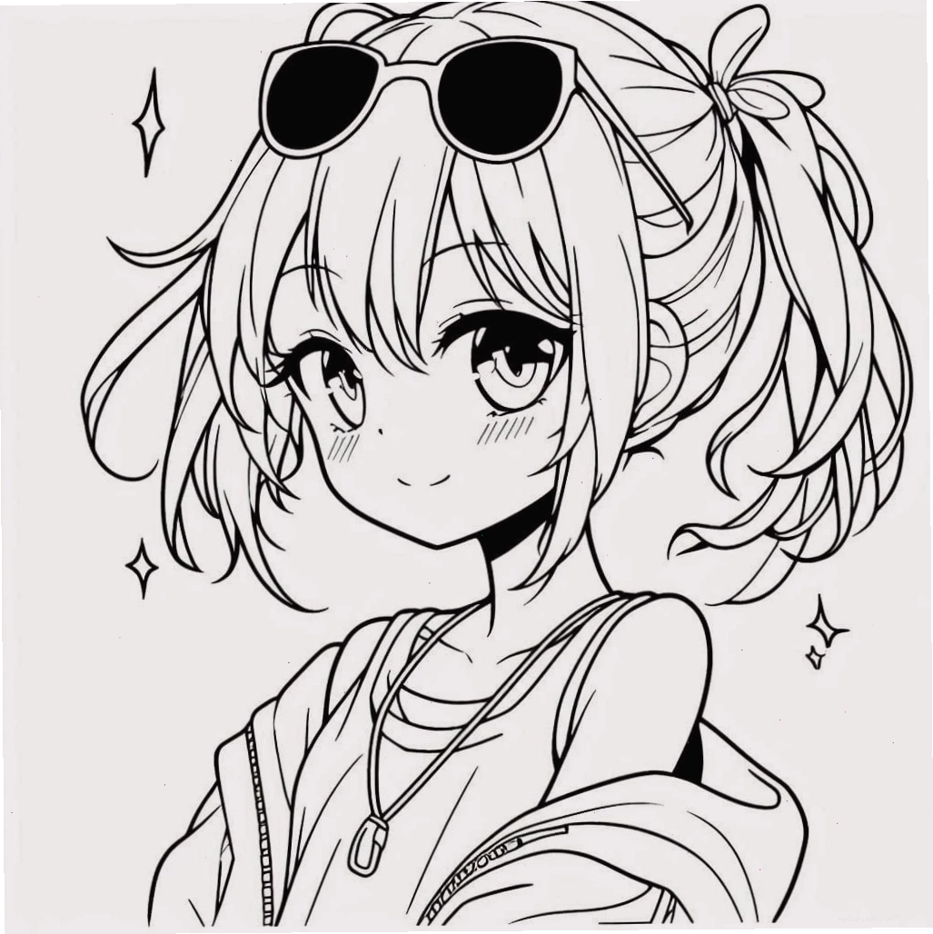 Tranh tô màu cô gái anime ngầu đeo kính râm
