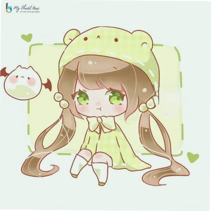 Tranh vẽ anime cô gái với trang phục dễ thương và mái tóc bồng bềnh