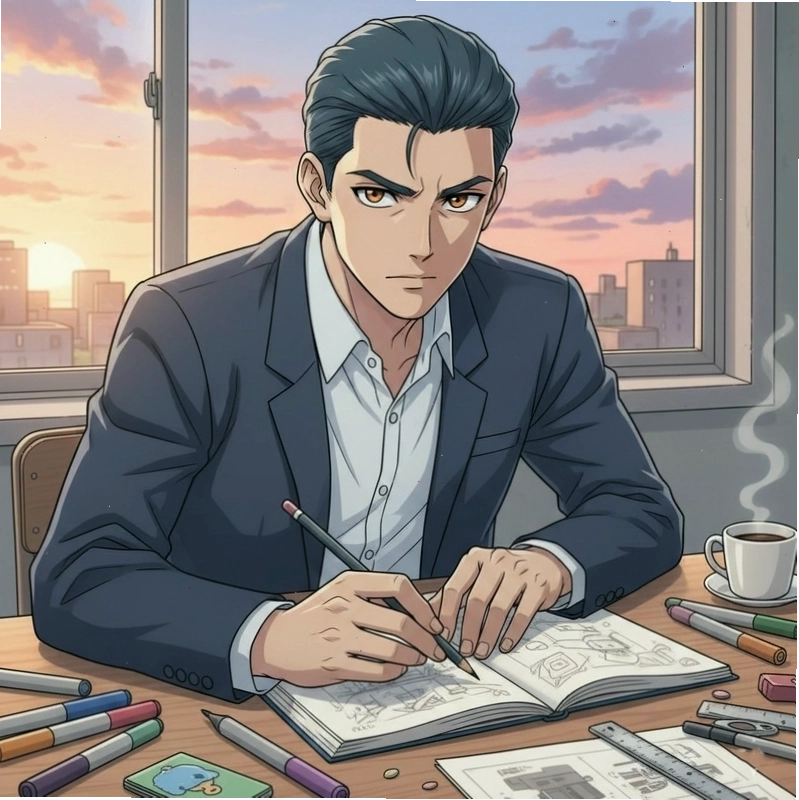 Tranh vẽ anime nam bằng bút chì với các đường nét sắc sảo và chi tiết tinh tế