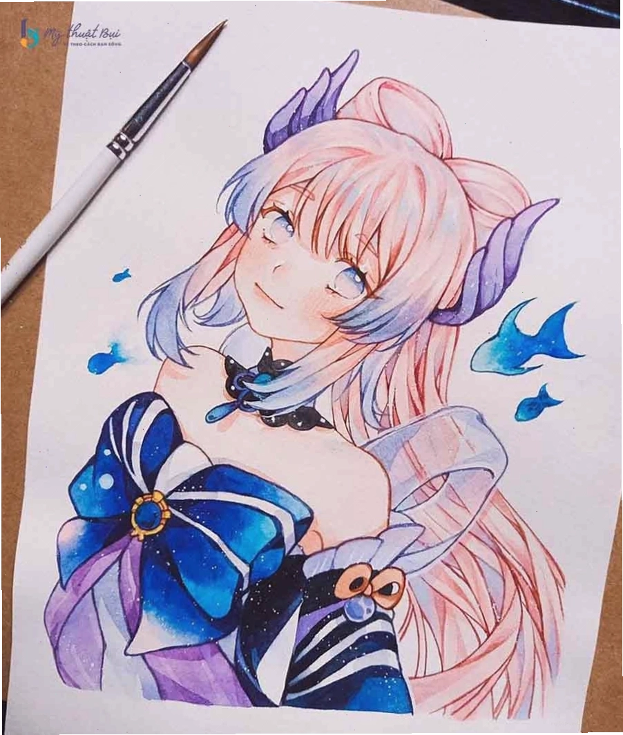Tranh vẽ anime nữ với trang phục chiến binh mạnh mẽ