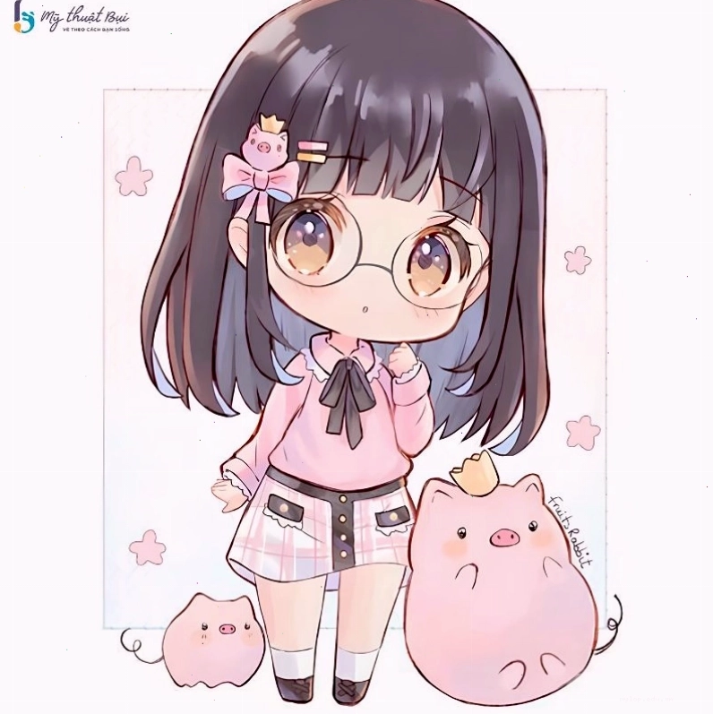 Tranh vẽ anime phong cách học đường với nhân vật nữ dễ thương